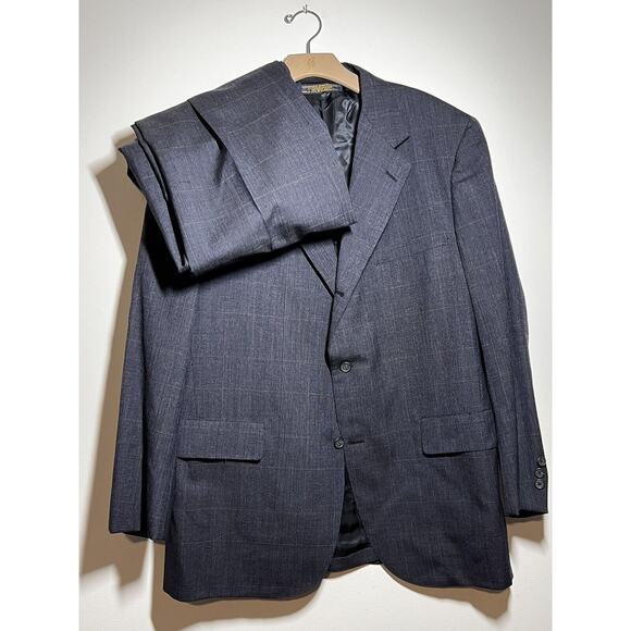 VTG Brooks Brothers 43 R W 38 2 Pc Navy Blue Glen Plaid Wool Suit Jacket Pant - Picture 5 of 11
